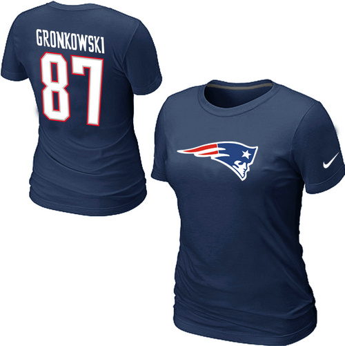 Nike New England Patriots #87 Rob Gronkowski Name & Number Women's NFL T-Shirt - Navy Blue